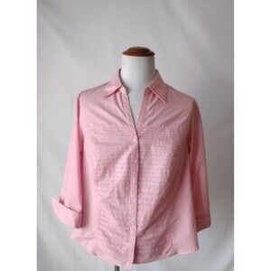 Zac & Rachel Tunic Button Up Blouse Womens 3X Stripe Red White Pleated